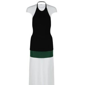 Black and White Halter Dress with Green Accent